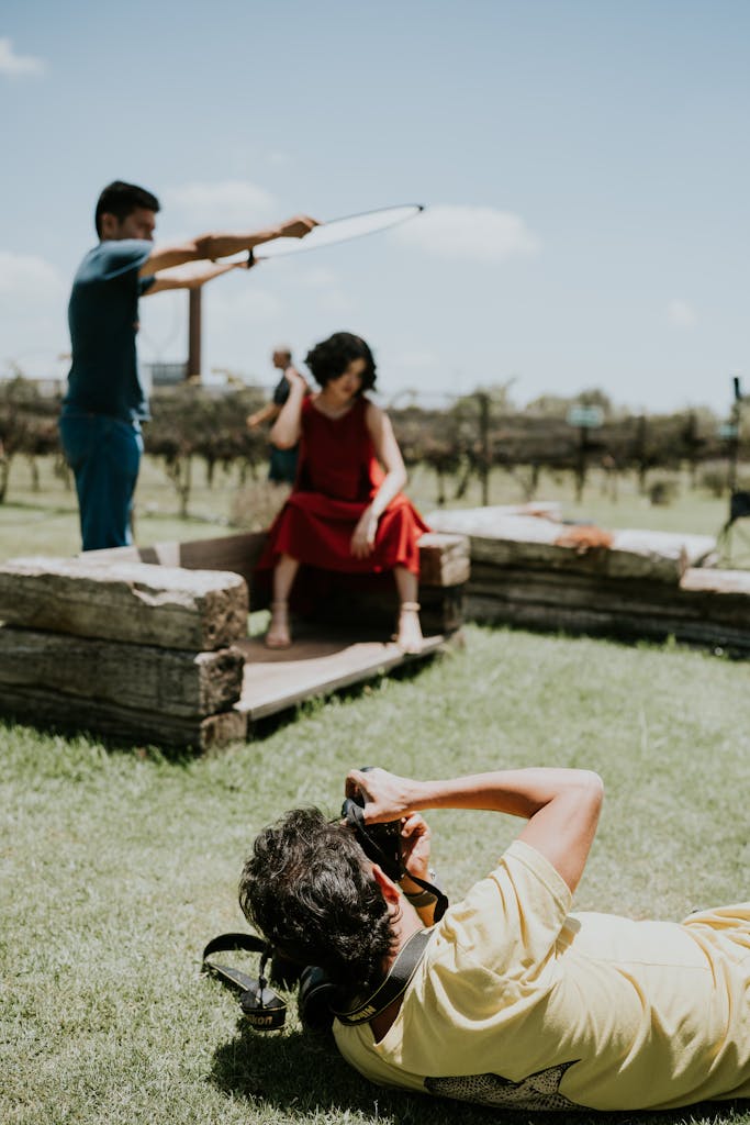 A photographer captures a model