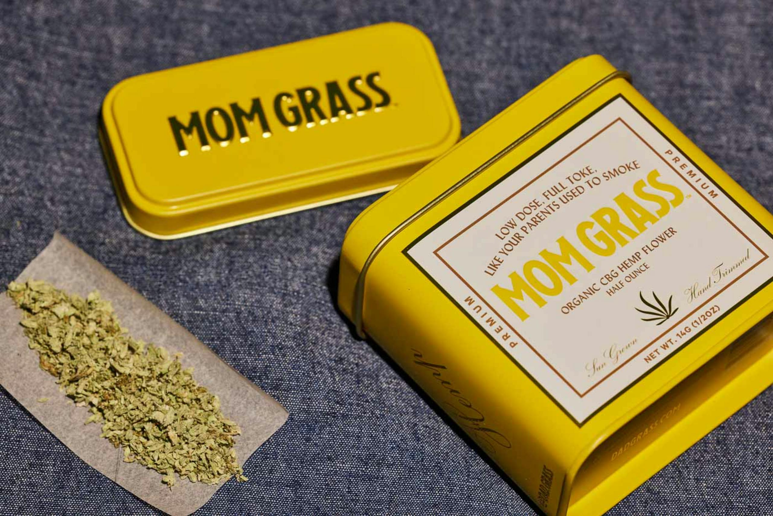 Bright yellow tin featuring premium CBG hemp flower